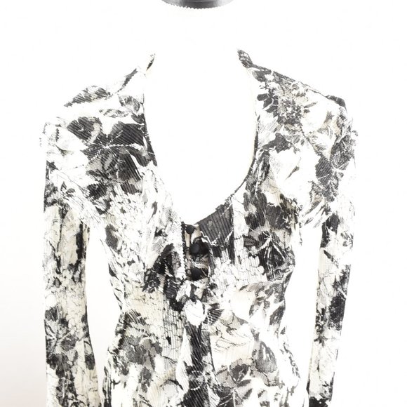 CACHE Sheer Blouse Black & White Floral Print - Picture 16 of 16